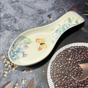 LENOX BUTTERFLY MEADOW FLORAL CERAMIC SPOON REST BY LOIUSER DE LUYER